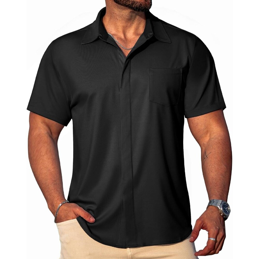 Men's Casual Button Down Shirts Short Sleeve Wrinkle Free Dress Shirts Summer